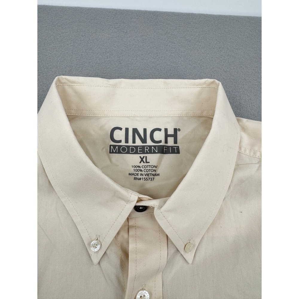 Cinch Modern Fit Men XL Ivory Cream Long Sleeve Button Down Casual Western Shirt - Picture 4 of 9